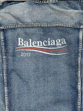 Balenciaga Denim Jacket with Red & White Logo - Man’s Unisex